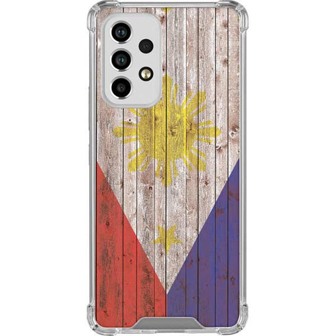 Philippines Flag Dark Wood Galaxy A53 5G Clear Case
